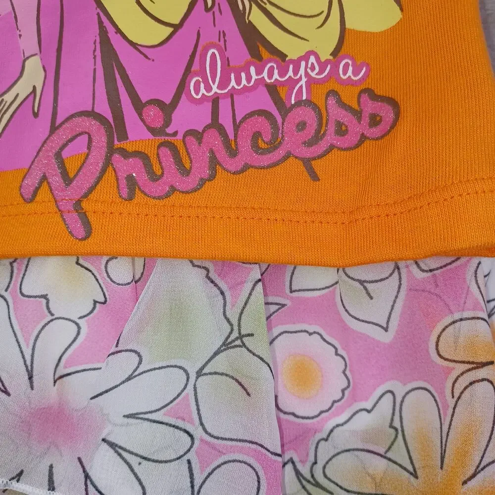 Disney Princess Girsl Graphic Tee & Tiered Ruffle Skirt Set Size 2T Belle Outfit